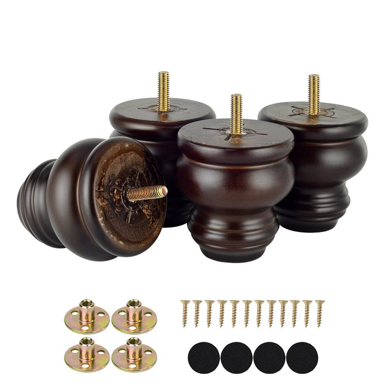 Michanco 3 Inch Wood Furniture Legs Replacement Bun Feet Set of 4 Round Wooden Legs for Sofa Couch Cabinet Ottoman - Image 1